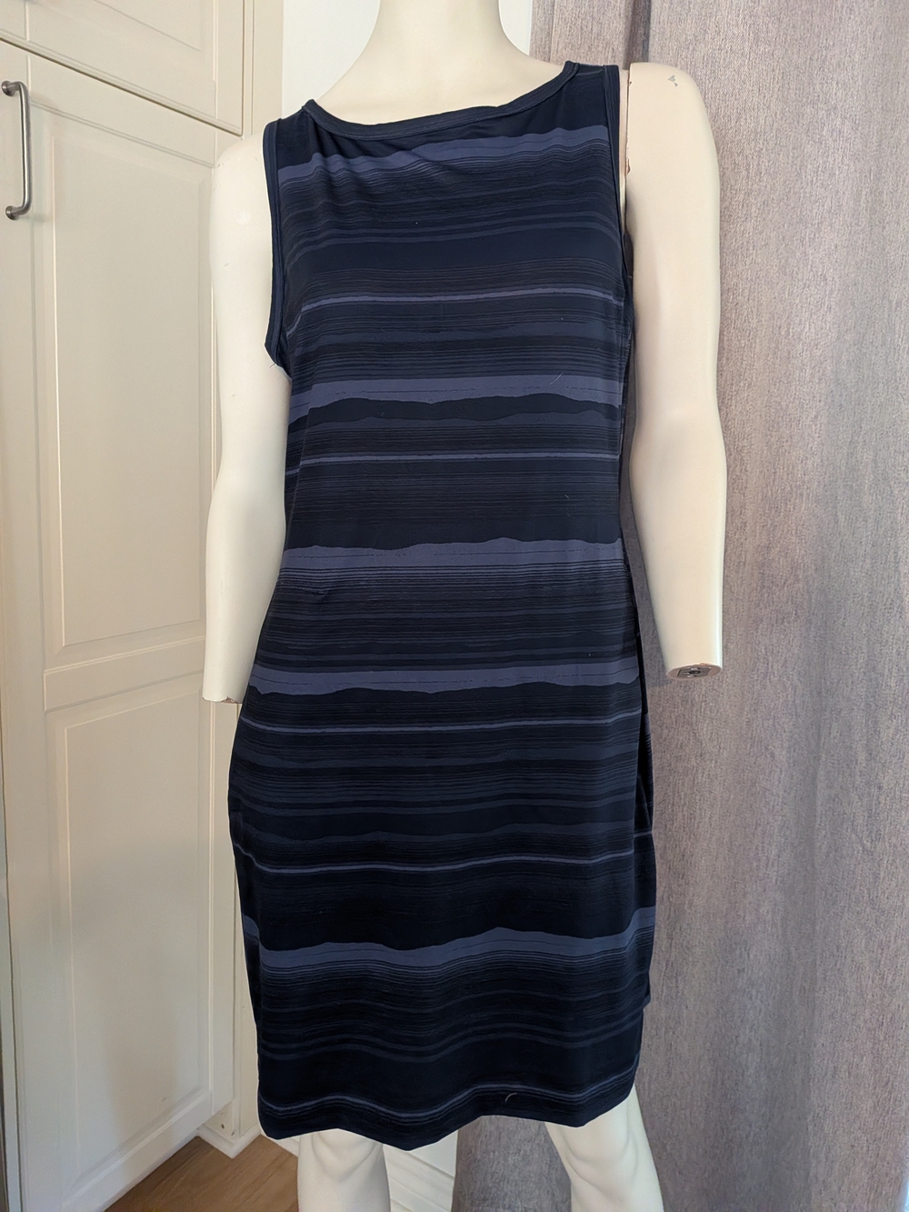 Sleeveless Navy Striped Sheath Dress
